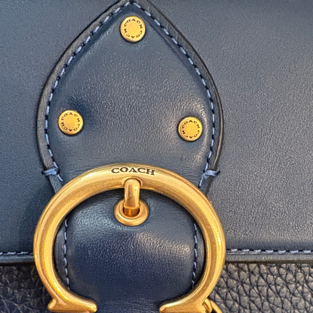 Coach Navy Leather Crossbody Bag with Gold Accents - Picture 2 of 9